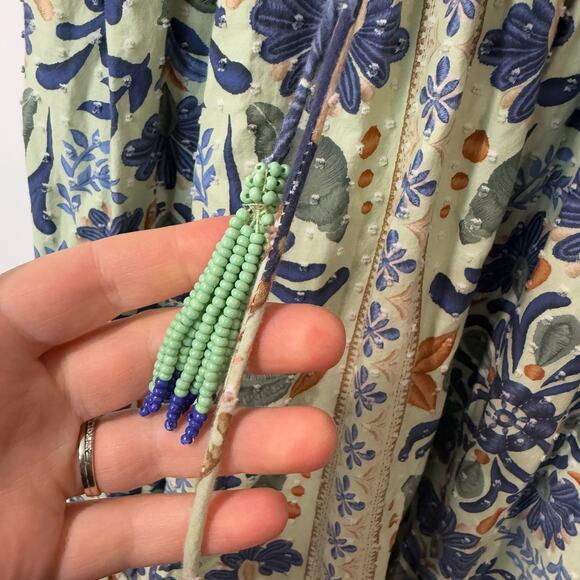 Farm Rio Women's Ocean Tapestry Maxi Dress Smocked V Neck Ruffle Printed Large - Picture 10 of 13